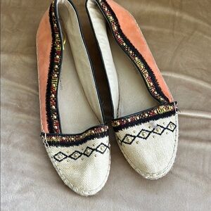 Orange & Cream Espadrilles with Geometric Trim